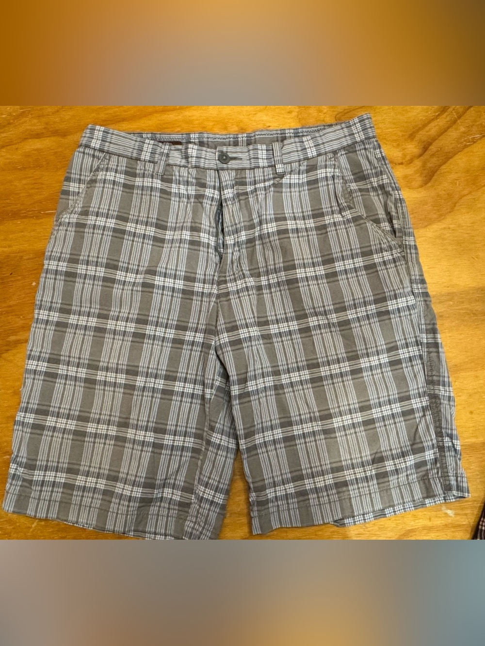 Perry Ellis Brown and White Plaid Flat-Front Shorts